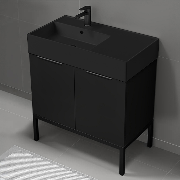 Nameeks DERIN724 Black Bathroom Vanity With Black Sink, Modern, Free Standing, 32 Inch